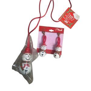 Vintage Snowman jingle bell necklace and earrings